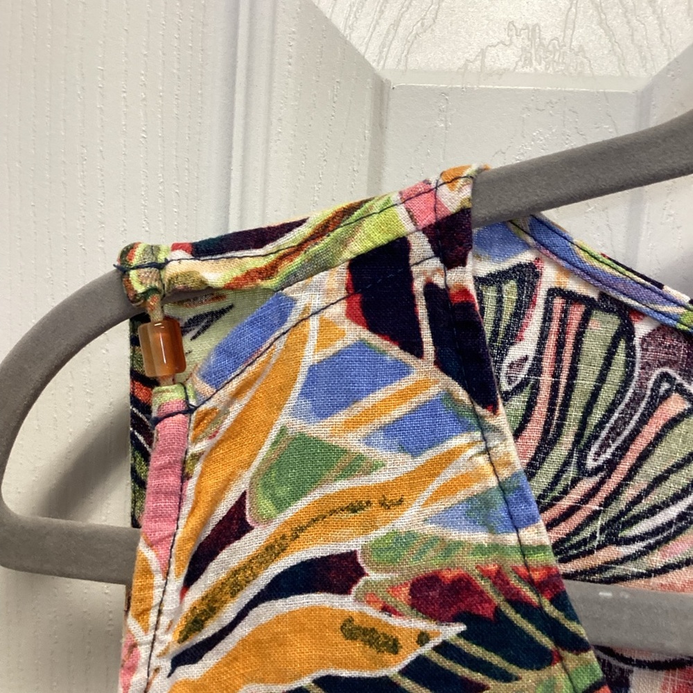 C&C California Multicolor Leaf Print SZ S tropical mini 100% Linen dress - Picture 4 of 9